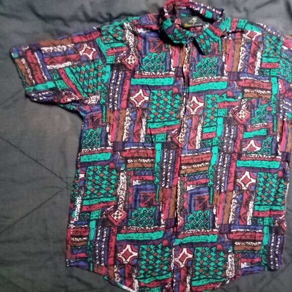 Vintage Michael James Abstract Geometric Button Shirt - Picture 2 of 7